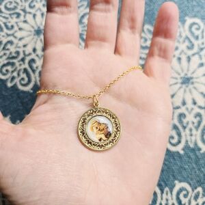 Vintage Dainty Gold Saint St Anthony Medallion Medal Necklace